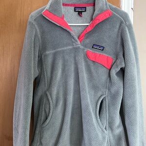 Patagonia Gray and Pink Fleece Pullover